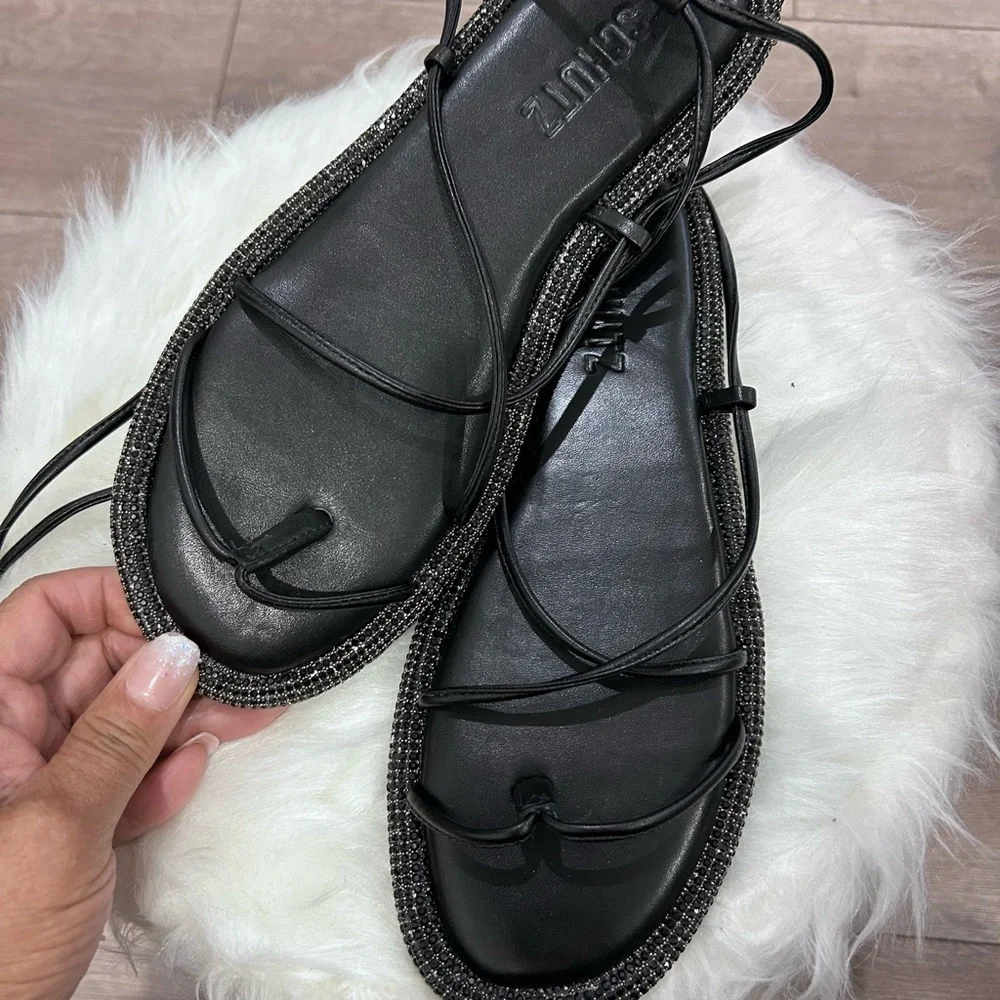 ⬇️ PRICE ⬇️ SCHUTZ • Kittie Crystal-Embellished Wraparound Ankle Sandals • 7B - Picture 7 of 7